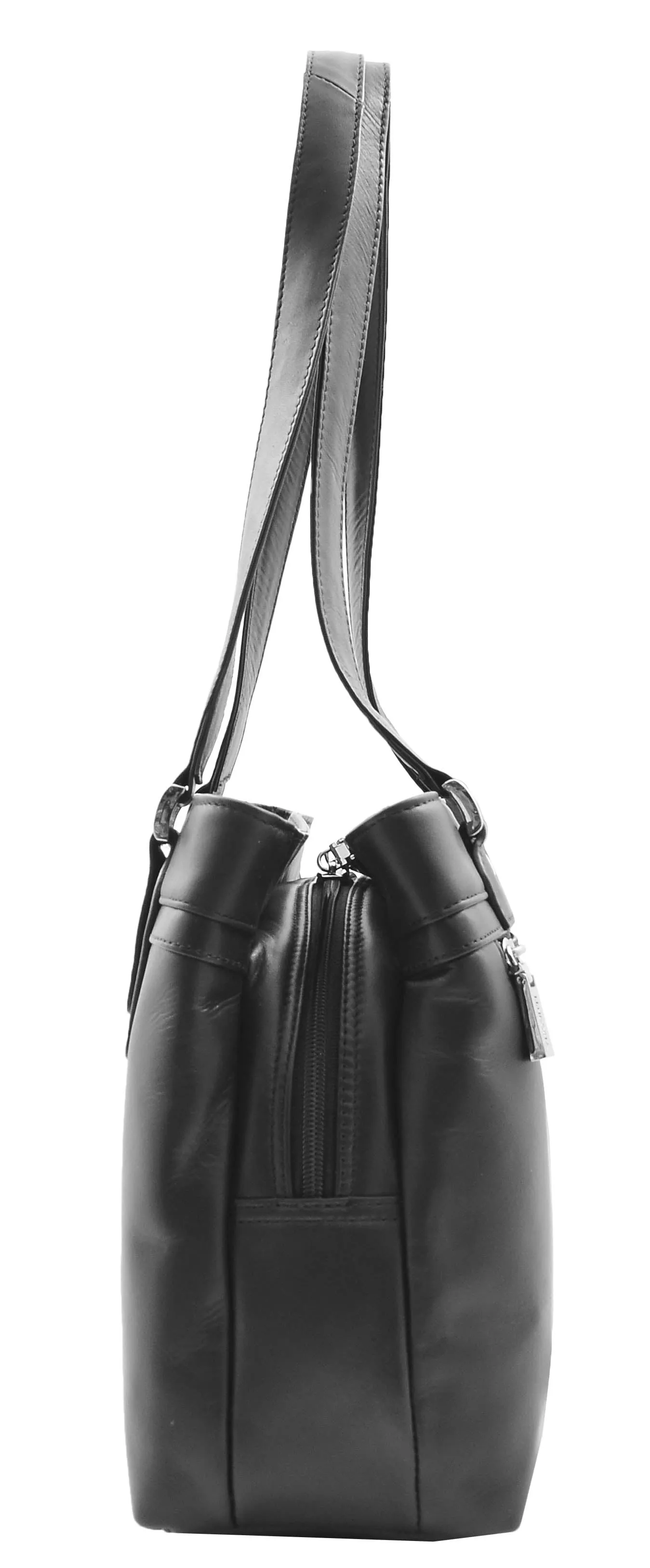 DR385 Women's Leather Mid Size Shopper Handbag Black