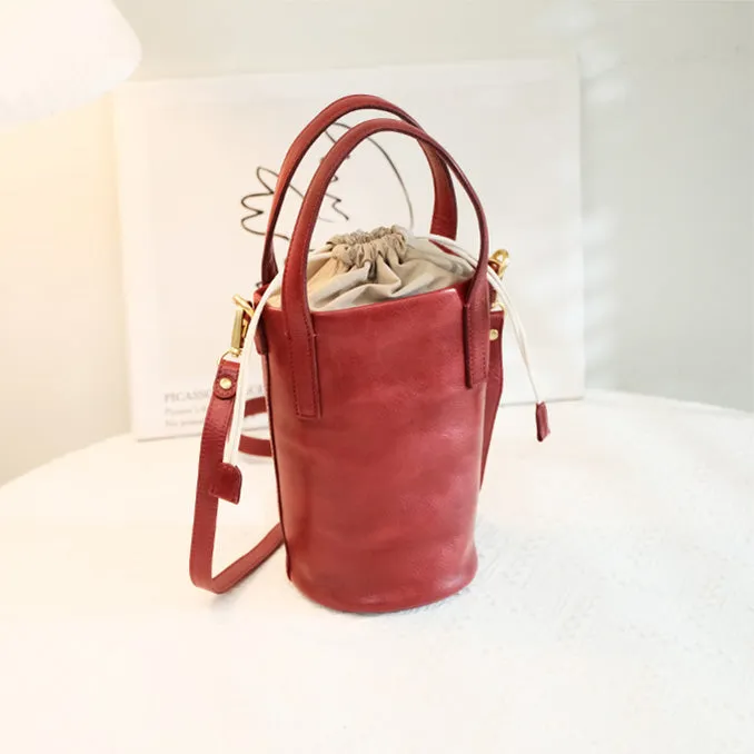 Womens Small Black Leather Crossbody Bag Leather Bucket Bag